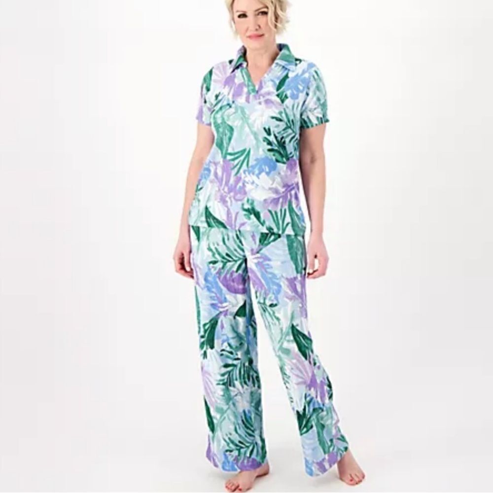 Cuddl Duds Paradise Top & Pants LoungeโSet Tropical Sz Med/Large